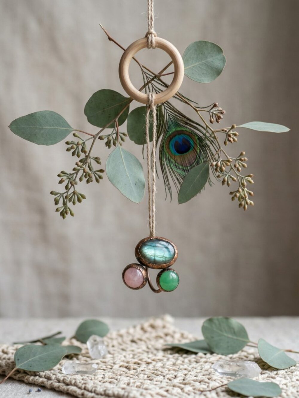 Boho Copper Ring Rose Quartz Aventurine Labradorite Adjustable Healing Crystal - Picture 6 of 15